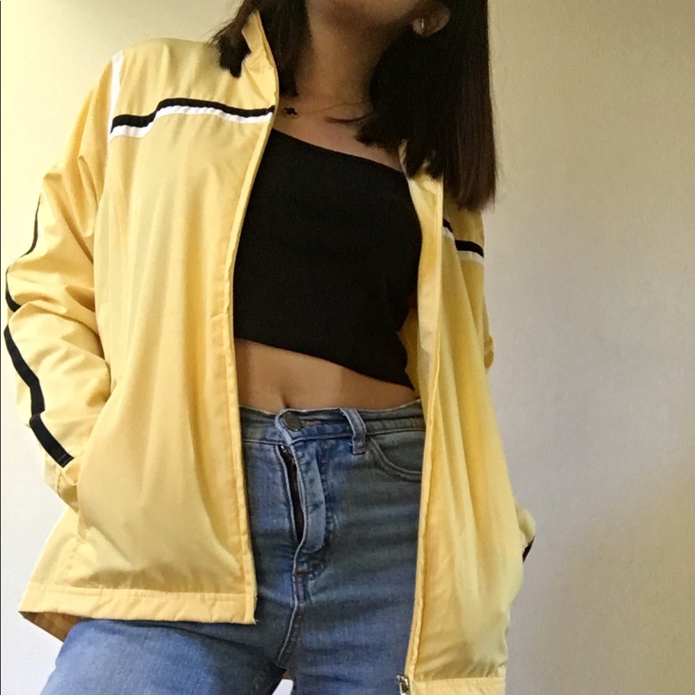 Yellow Windbreaker w/ black & white stripes accent